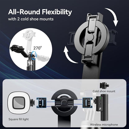 54" Magnetic Phone Tripod, Portable Selfie Stick Tripod for iPhone Magsafe with Rechargeable Remote & 2 in 1 Phone Holder, Cell Phone Stand for Video Recording, Compatible with iPhone and Android