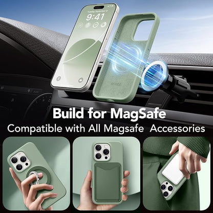 GONEZ Magnetic for iPhone 16 Pro Case, Compatible with MagSafe, [Screen Protector + Camera Lens Protector], Silicone Shockproof Anti-Scratch Protective Phone Case 6.3 inch, Light Green