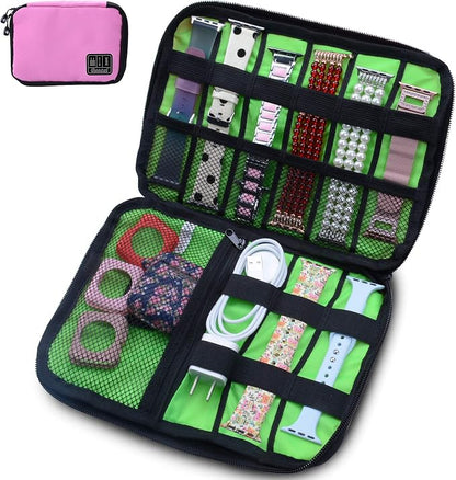 baozai Smart Watch Bands Organizer, Waterproof Portable Electronics Travel Accessories Organizer Bag for Watch Bands, Cable, Charger, Headset, SD Card, Pink