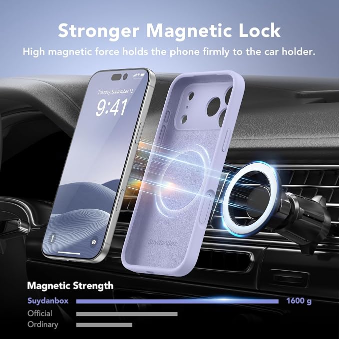 Magnetic for iPhone 17 Pro Case, Compatible with MagSafe, [Full Camera Protection][Screen Protector] Silicone Shockproof Protective Phone Case for iPhone 17 Pro 6.3", Lilac