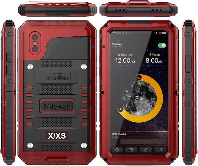Mitywah Waterproof Case Compatible with iPhone X/XS, [Full Body Protective] Cover Built-in [Shield Screen Protection] [Shockproof] [Military Grade Defender] [Metal] [Heavy Duty ] Shell Outdoor,Red