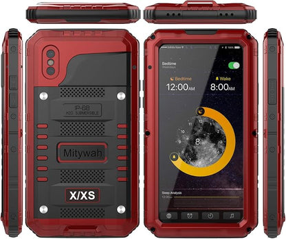 Mitywah Waterproof Case Compatible with iPhone X/XS, [Full Body Protective] Cover Built-in [Shield Screen Protection] [Shockproof] [Military Grade Defender] [Metal] [Heavy Duty ] Shell Outdoor,Red