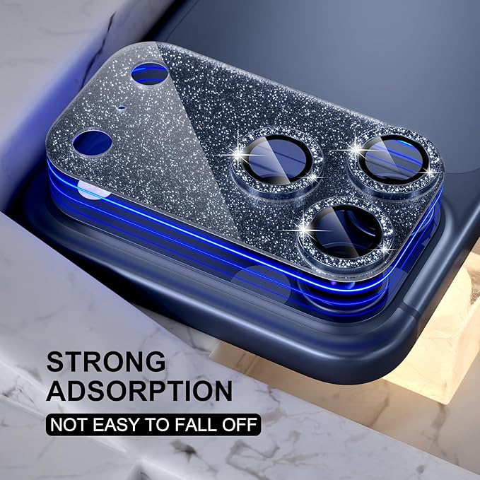 Choiche Compatible for iPhone 17 Pro Max Camera Lens Protector, Bling Camera Cover with 9H Tempered Glass Lens Screen Protector Metal Ring Decoration Accessories 6.9-inch (Glitter-Blue)