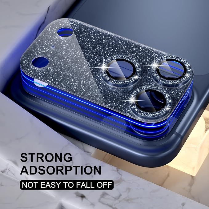 Choiche Compatible for iPhone 17 Pro Camera Lens Protector, Bling Camera Cover with 9H Tempered Glass Lens Screen Protector Metal Ring Decoration Accessories 6.3-inch (Glitter-Blue)