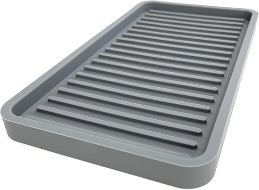 Happitasa Silicone Kitchen Sink Organizer Tray, Sponge Holder and Countertop Protector | Bathroom and Kitchen Soap Dish and Dispenser Tray (Grey, 10"x5.25")