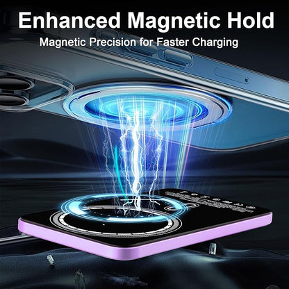 Magnetic Portable Charger 5000mAh, 15W Ultra Slim Wireless Portable Charger, Fast Charging for iPhone 17/16/15/14/13/12 Pro/Pro Max/Plus, Metal Shell, USB-C Cable to Charge Other Phones (Purple)
