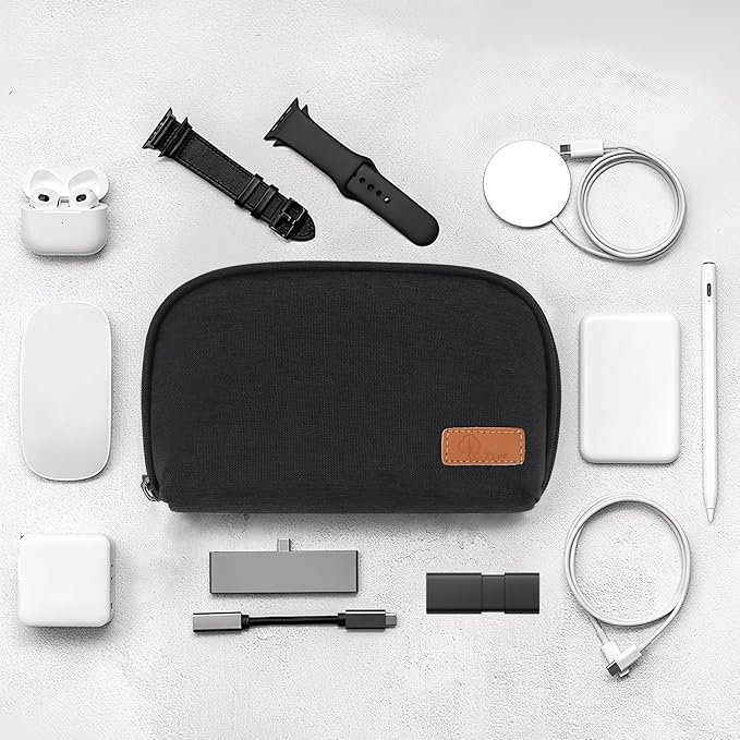 E-Tree Small Tech Pouch Organizer Bag (7.8" x 5") – Travel Electronics Accessories Case for MacBook Charger, USB-C Adapter, Cables, Power Bank, Mouse, SSD, Dongle & Hub | Foam Padded