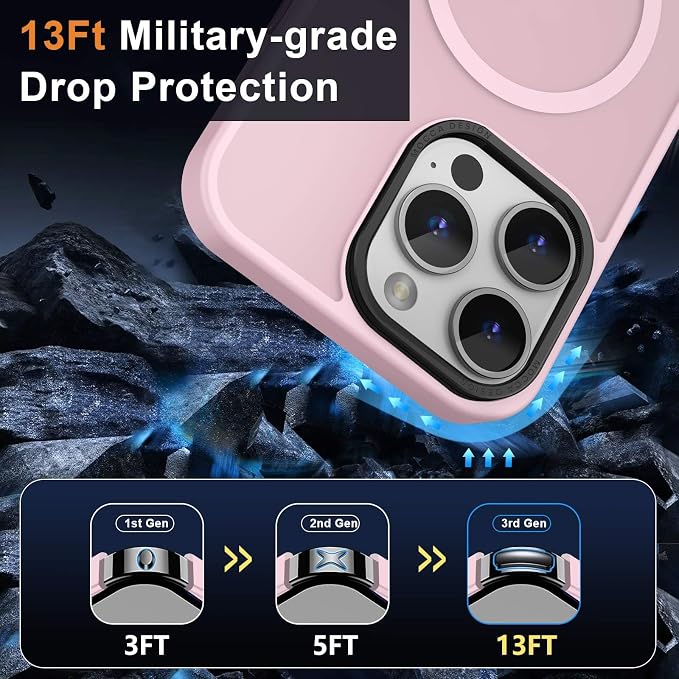 MOCCA Strong Magnetic for iPhone 15 Pro Max Case, [Compatible with Magsafe][13FT Military Drop Protection] Slim Translucent Matte Shockproof Case for iPhone 15 ProMax Case 6.7'' - Pink