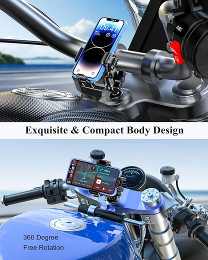 BRCOVAN Anti-Theft Motorcycle Fork Stem Phone Mount Holder with Vibration Dampener [1s Lock] [Camera Friendly] Adjustable Size Mobile Phone Cradle Fit 5.4-7.2" Cellphones
