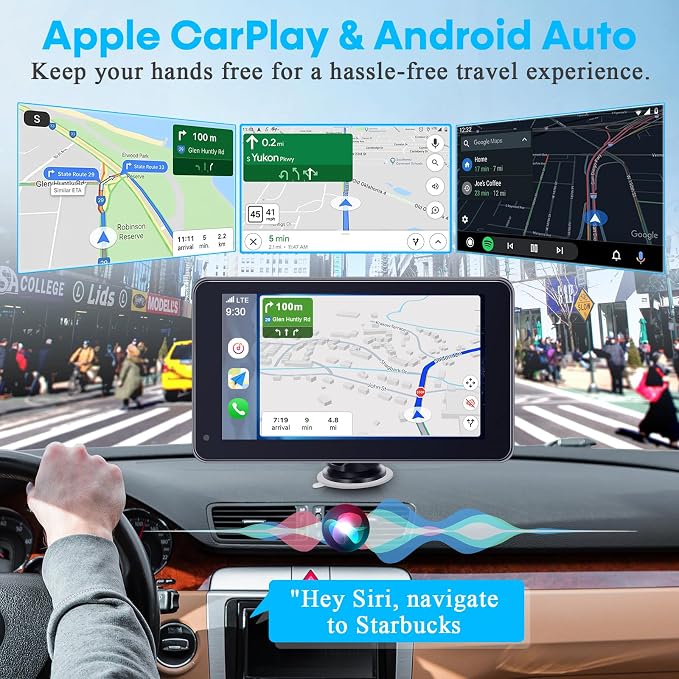 Carplay for Apple Portable Car Screen: Easy Setup 7 Inch Android Auto - Wireless Car Play Touchscreen with GPS Navigation,Bluetooth, FM,AirPlay Mirroring,Siri for Commuters and Older Cars