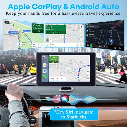 Carplay for Apple Portable Car Screen: Easy Setup 7 Inch Android Auto - Wireless Car Play Touchscreen with GPS Navigation,Bluetooth, FM,AirPlay Mirroring,Siri for Commuters and Older Cars