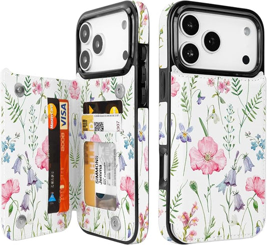 uCOLOR for iPhone 17 Pro Max Wallet Case with Card Holder PU Leather RFID Blocking Design iPhone 17 Pro Max flip case for Women Men Magnetic Clasp Kickstand Design 6.9 inch (Pink Flowers)