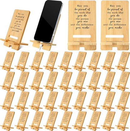Ripeng 36 Pcs Employee Appreciation Gifts Bulk Bamboo Phone Stand for Desk Office Worker Thank You Gift for Administrative Team Coworkers Staff Graduation Nurse Teacher Week (Vintage Work Pride)