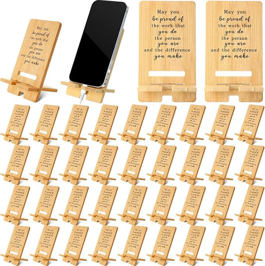 Ripeng 36 Pcs Employee Appreciation Gifts Bulk Bamboo Phone Stand for Desk Office Worker Thank You Gift for Administrative Team Coworkers Staff Graduation Nurse Teacher Week (Vintage Work Pride)