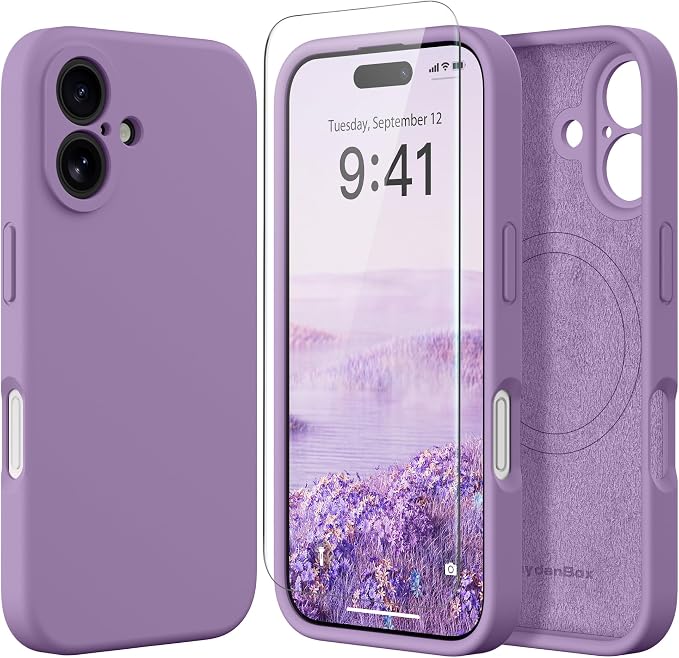 Magnetic for iPhone 16 Plus Case, Compatible with MagSafe, [Full Camera Protection][Screen Protector] Silicone Shockproof Protective Phone Case for iPhone 16 Plus 6.7", Light Purple