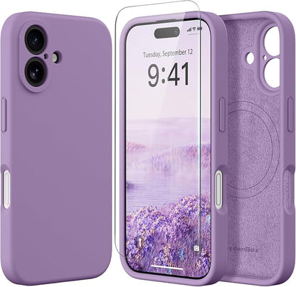 Magnetic for iPhone 16 Plus Case, Compatible with MagSafe, [Full Camera Protection][Screen Protector] Silicone Shockproof Protective Phone Case for iPhone 16 Plus 6.7", Light Purple