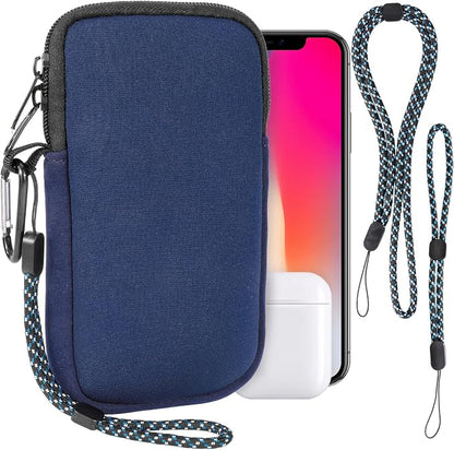 Pwsap Phone Sock, Universal Shock & Impact Resistant Neoprene Pouch with Carabiner and Lanyard Strap Sleeve Case for Hiking & Travelling Phone Bag Fits Phones up to 7 Inches, Blue, M