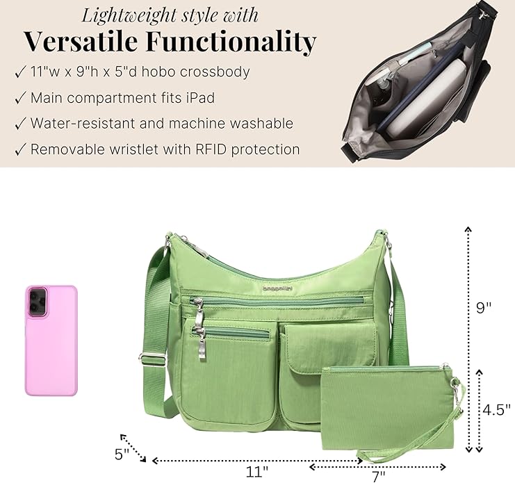 Baggallini womens Everywhere Bagg Crossbody Women 11x9 Lightweight Nylon Hobo Water-resistant Travel Bag W/Rfid