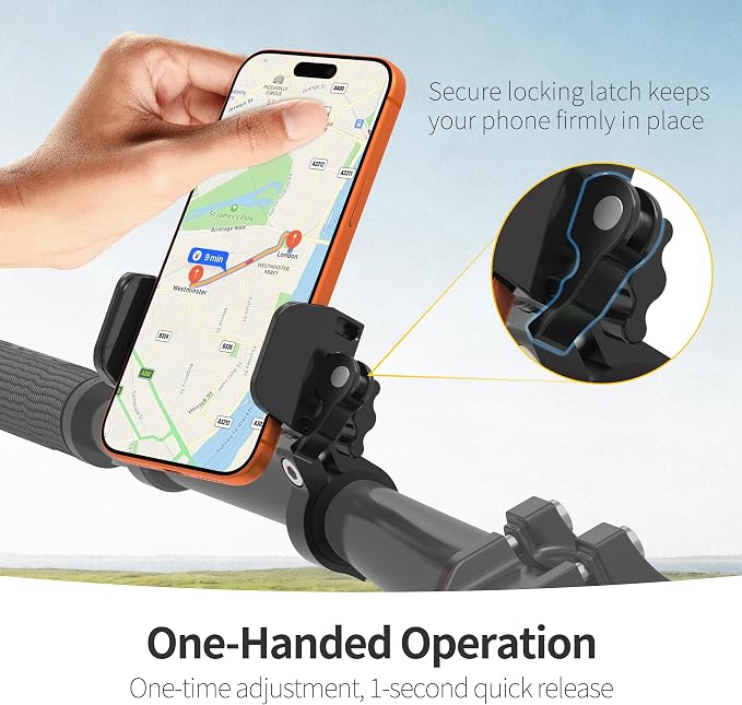 Motorcycle Phone Mount, Aluminum Bike Phone Holder with Vibration Dampener, Secure & Rotatable Holder for Motorcycle, Bike & Scooter, Fits 4.7-7'' iPhone 17/Air/16 Pro Max & Other Smartphones