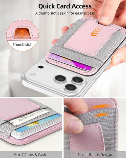 ExtreLife Upgraded for Magsafe Wallet, Stronger Magnetic Wallet for iPhone 17/16/15/14/13/12 Series, Magnetic Card Holder with 2 Card Slots, Slim, RFID Blocking, Vegan Leather, Fit 7 Cards, Pink