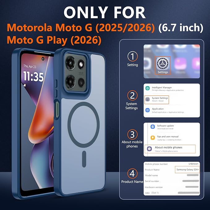Compatible for Motorola Moto G 2025/2026 Case & Moto G PIay 2026 Case: [Mag-Safe Fit] with 2pc Screen Protector,Matte Translucent Soft-Touch Skin & Full Body for Moto G 5g 2025/2026 & G PIay 2026,Blue