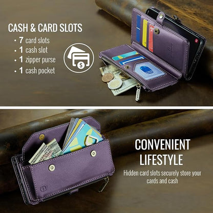 Strapurs Crossbody Wallet Case Compatible with Samsung Galaxy S22 5G RFID Blocking Card Holder Soft PU Leather Magnetic Snap Shoulder Strap Zipper Pocket Phone Case Fit for Galaxy S22 6.1" - Purple