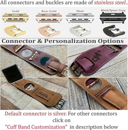 HARDISTON Cuff Watch Band Compatible with Apple 44mm for men & women, Handmade Genuine Leather, Compatible with iWatch Series 11 10 9 8 7 6 5 4 3 2 1 SE Ultra, Wrist Bracelet Band, Large/Band-Black