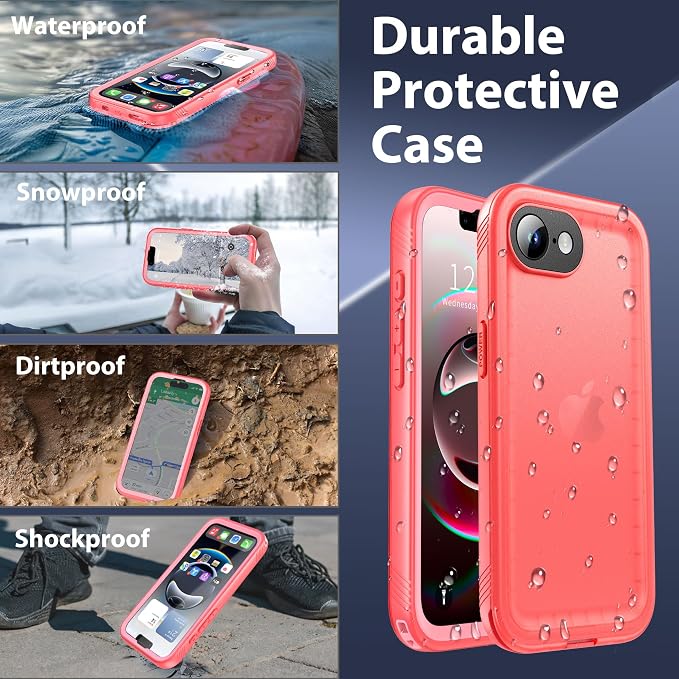 SPORTLINK for iPhone 16e/17e Waterproof Phone Case - Built in Screen & Camera Lens Protector,6.6FT Military Dropproof/Shockproof/Dustproof/IP68 Underwater for iPhone 16e/17e 6.1 inch Frosted Pink