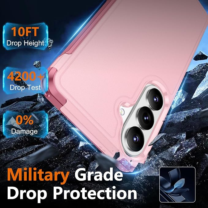 SPIDERCASE Designed for Samsung Galaxy S26 Case, [10 FT Military Grade Drop Protection], 2 Pack [Tempered Glass Screen Protector+Camera Lens Protector] Heavy Duty Shockproof Case,Light Pink