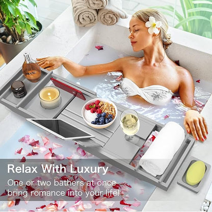 Bamboo Bathtub Caddy Tray (Non-Foldable, Gray)