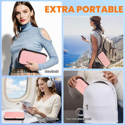 Pink Double-Layer Hard Carrying Case,Travel Pouch for Women | Portable Electronics Organizer Travel Pouch for Girls, Roomy Zipper Tech Bag for Charger, Phone, Power Bank, Cable & Cord