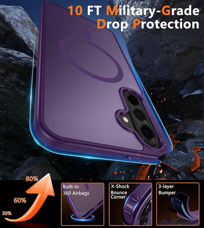 FNTCASE for Galaxy A26 5G Phone Case: Magnetic Matte Translucent Military Grade Drop Protection Cell Phone Cover - Slim Rugged Durable Shockproof Protective for Samsung A26 Cases - Purple