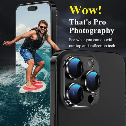 YWXTW for iPhone 16 Pro/iPhone 16 Pro Max Camera Lens Protector, [1:1 Perfect Fit] Matte Metal Anti Scratch Tempered Glass Camera Screen Protector Accessories, Case Friendly (Black Titanium)