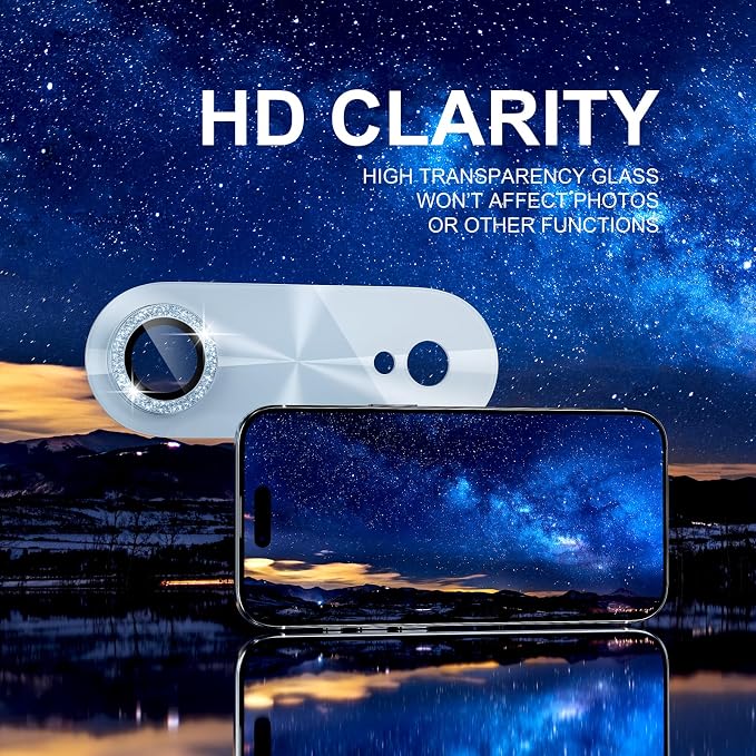 Choiche Compatible for iPhone 17 Air Camera Lens Protector, Bling Camera Cover with 9H Tempered Glass Lens Screen Protector Metal Ring Decoration Accessories 6.5-inch (Light-Sky blue)