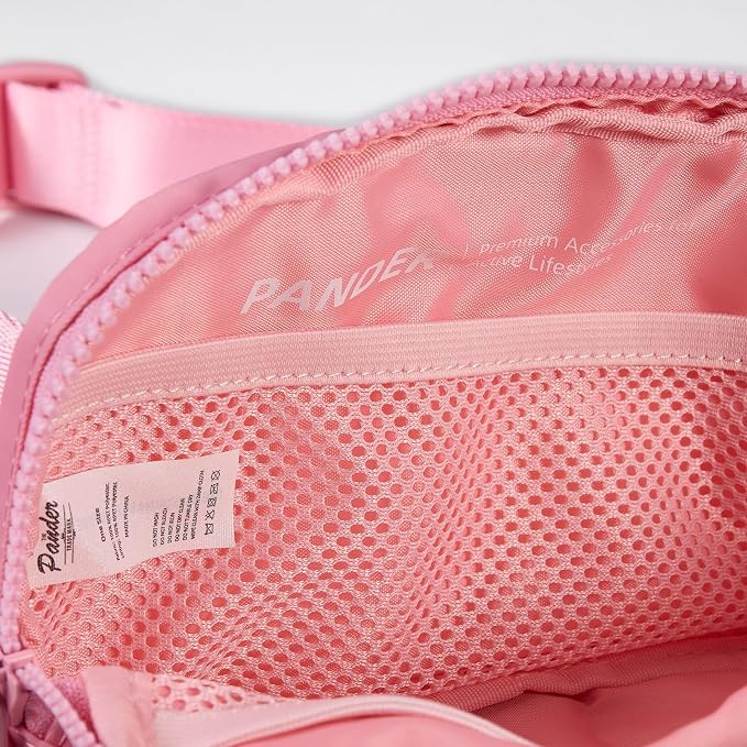 Pander Two Way Zipper Fanny Pack Nylon Everywhere Belt Bag for Women, Water Repellent Waist Packs, Crossbody Bags with Adjustable Strap (Light Pink).