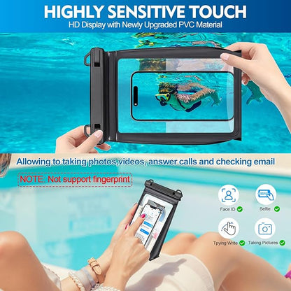 Large Floating Waterproof Phone Pouch [with Sealing Strip], Cell Phone Dry Bag for iPhone 17 16 15 14 13 Pro Max Galaxy Google All Devices, Float Waterproof Bag for Beach Vacation Black