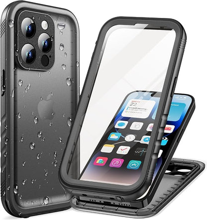 Cozycase Compatible with iPhone 14 Pro Max Waterproof Case - Full Body Shockproof Dustproof Dropproof Built in Screen Protector Rugged Waterproof Case for iPhone 14 Pro Max 6.7 Inch Black