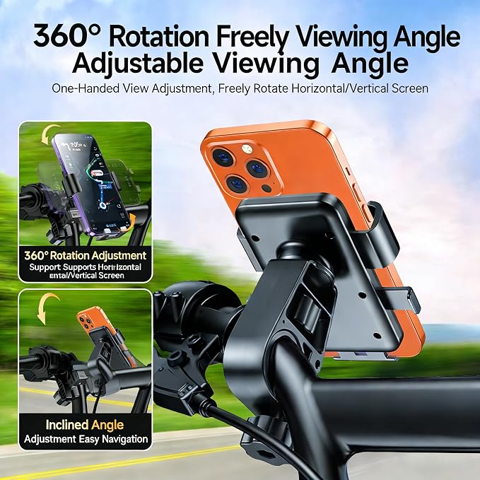 Bike Phone Mount, 1-Second Quick Release Motorcycle Phone Holder with 360° Rotation, Anti-Shake Silicone Pad, Universal for 4-7 Inch Phones - Fits 22-35mm Handlebars (Pink)