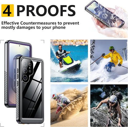 SPIDERCASE Upgraded for Samsung Galaxy S25 Ultra Case Waterproof,Built-in Screen & Camera Lens Protector[IP68 Underwater] [Military Grade Shockproof] Full Body Protection Phone Case,Purple/Clear