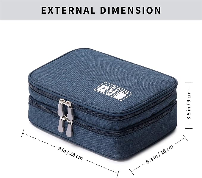 Lanola Travel Cable Organizer Bag, Electronic Accessories Case Portable Double Layer Cable Storage Bag for Cord, Charger, Flash Drive, Phone, SD Card,Personal Items - (Dark Blue)