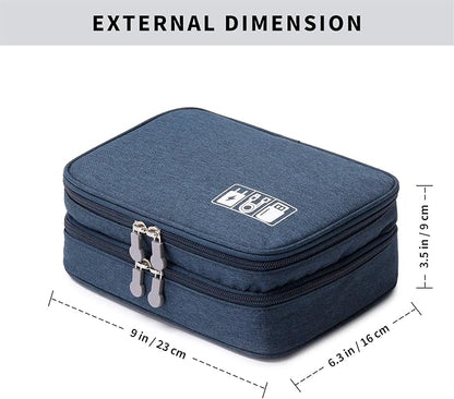 Lanola Travel Cable Organizer Bag, Electronic Accessories Case Portable Double Layer Cable Storage Bag for Cord, Charger, Flash Drive, Phone, SD Card,Personal Items - (Dark Blue)