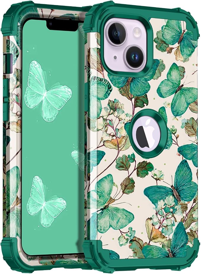 Casetego for iPhone 13 Case,iPhone 14 Case,Three Layer Heavy Duty Sturdy Shockproof Protection Full Rugged Hard PC+Soft TPU Bumper Protective Girls Case for Apple iPhone 13/14 6.1 inch,Sap Green