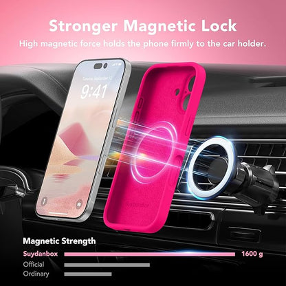 Magnetic for iPhone 17 Case, Compatible with MagSafe, [Full Camera Protection][Screen Protector] Silicone Shockproof Protective Phone Case for iPhone 17 6.3", Hot Pink