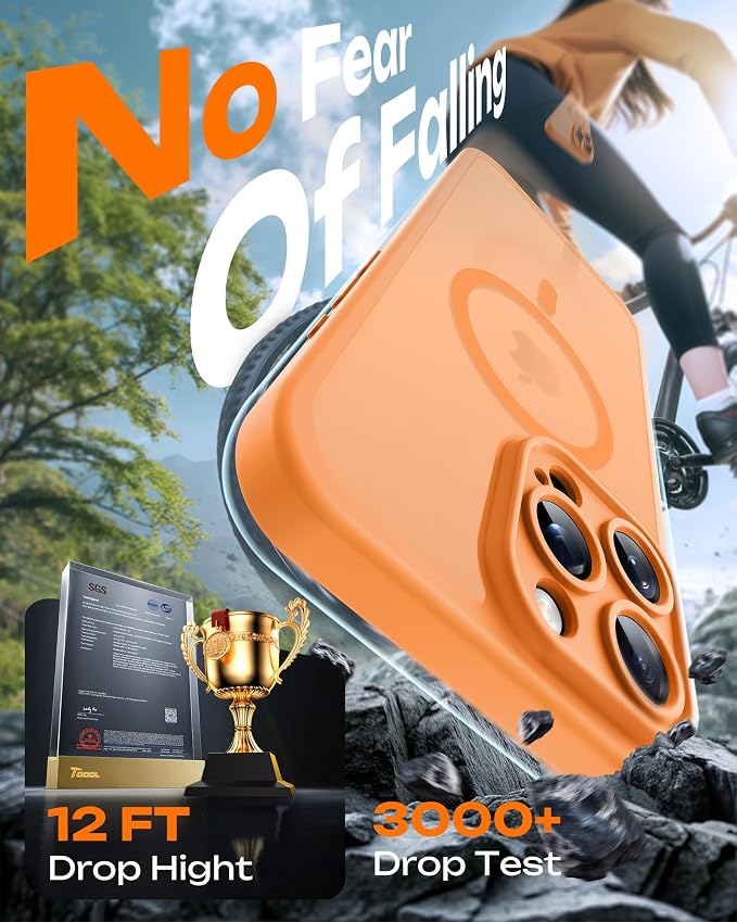 TOCOL for Phone 16 Pro Max Case, Compatible with Magsafe Charger, Full Camera Protection, Drop Protection, Translucent Matte Phone Case for iPhone 16 Pro Max 6.9 inch (Orange)