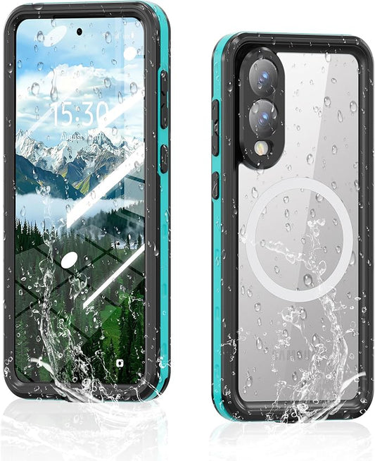 Omio Designed for Galaxy S25 Edge Waterproof Case Compatible with MagSafe Magnetic Waterproof Full Body IP68 Underwater Case Built-in Screen Protector Military Grade Shockproof Case for Men Women Teal