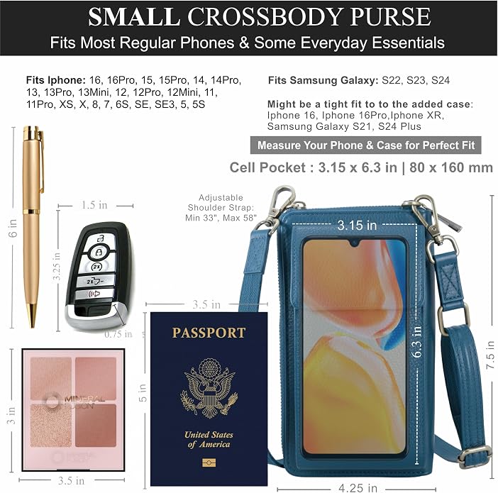 BULL GUARD Crossbody Leather Wallet Phone Purse, Anti Theft and RFID Blocking, Elegant Design for Travel