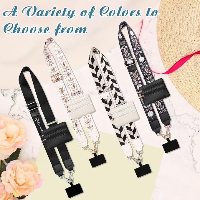 4Pcs Clip and Go Strap for Phone with Wallet Crossbody, Phone Strap with Zippered Pouch, Phone Strap with Wallet Can Be Held or Crossbody with 4 Colors