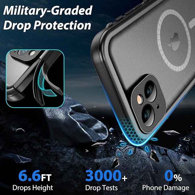 SPORTLINK for iPhone 14 Case Waterproof - Buit in Screen Protector [Compatible with MagSafe][IP68 Underwater][6.6FT Military Dropproof][Dustproof] Full Body Shockproof Phone Case 6.1" Black