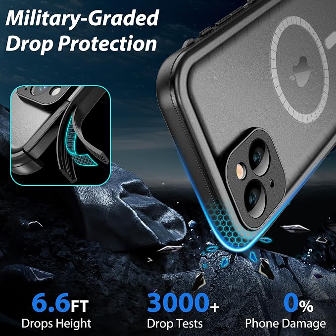 SPORTLINK for iPhone 14 Plus Case Waterproof - Buit in Screen Protector [Compatible with MagSafe][IP68 Underwater][6.6FT Military Dropproof][Dustproof] Full Body Shockproof Phone Case 6.7" Black