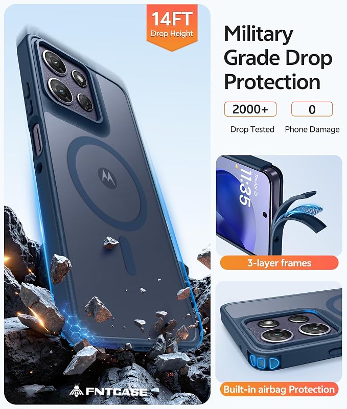 FNTCASE for Motorola Moto G Power 5G 2025 Case: Moto G Power 5G 2026 Magnetic Translucent Matte Slim Phone Cover - Shockproof Non Slip Anti-Fingerprint Hard Rugged Protective Case (6.8 Inch/Blue)